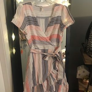Striped Ruffle Wrap Dress